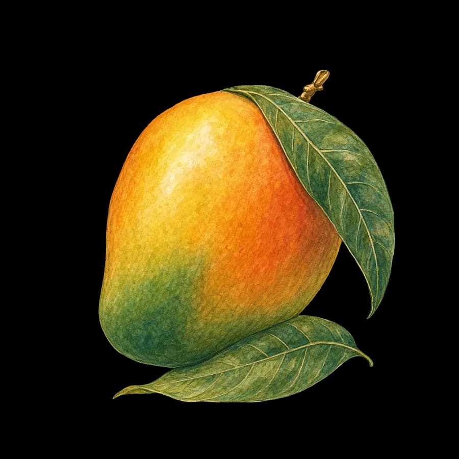 El motivo: el mango en rama con su hoja